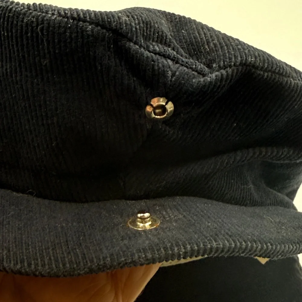 Vintage Navy Blue Corduroy Flat Cap‎ Toddler Size 19 Ear Flaps Newsboy Hat USA